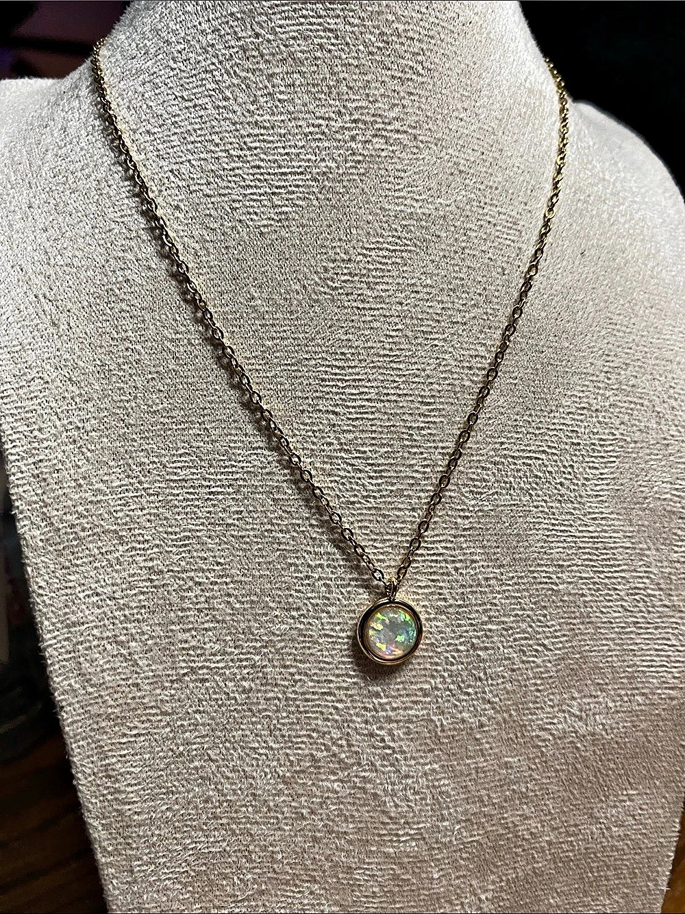 Gold over Stainless Steel Opal Pendant Necklace